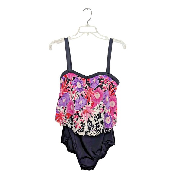 Maxine of Hollywood Swimsuit Womens Sz 12 One Piece Padded Pink Black Floral - Picture 1 of 10